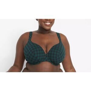 Cacique 46DD Bra Full Coverage Lightly Lined Green Black Check Garden Check